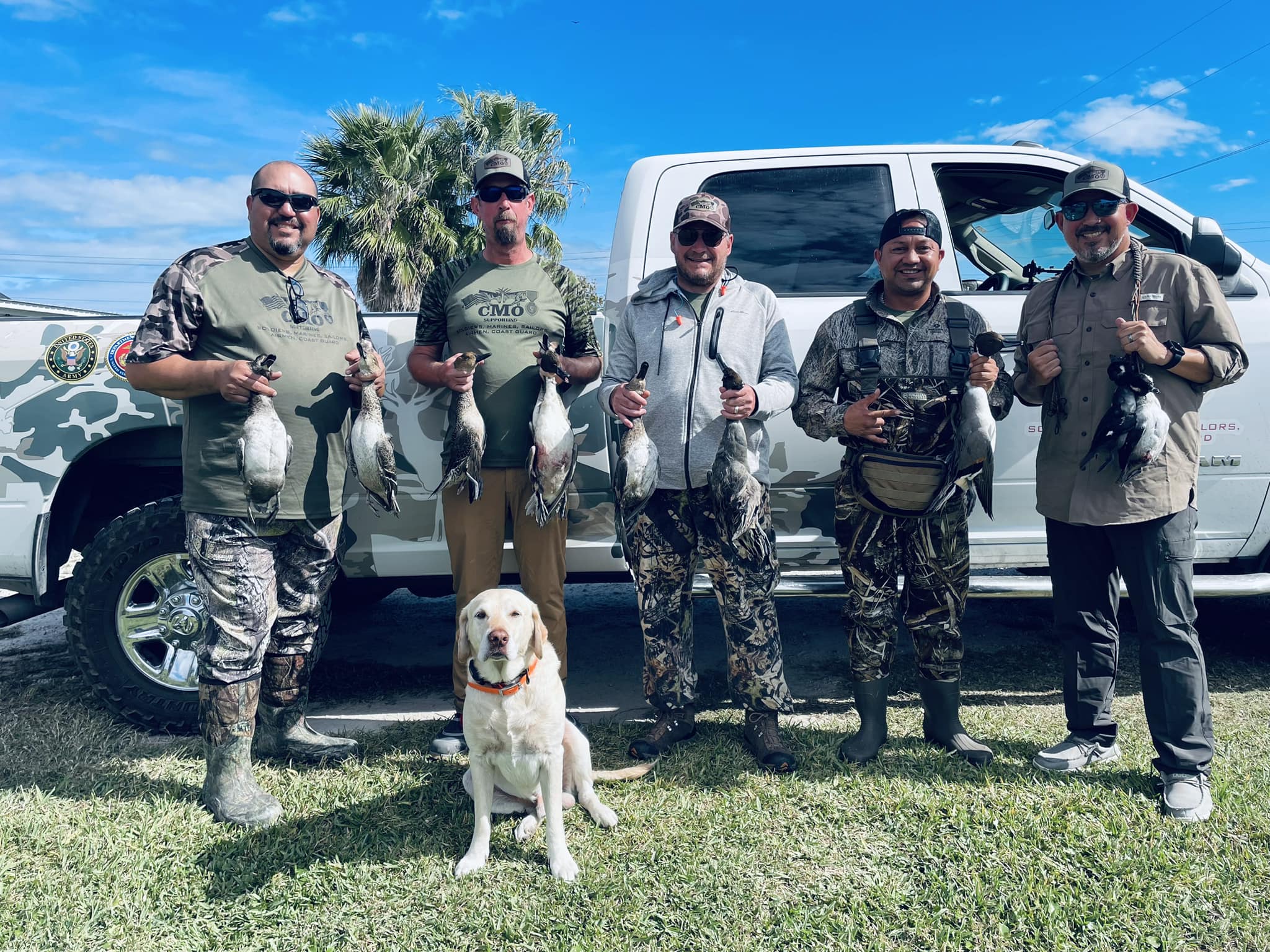 Successful fishing trip in Port O'Connor TX with fresh caught fish and hunting dog