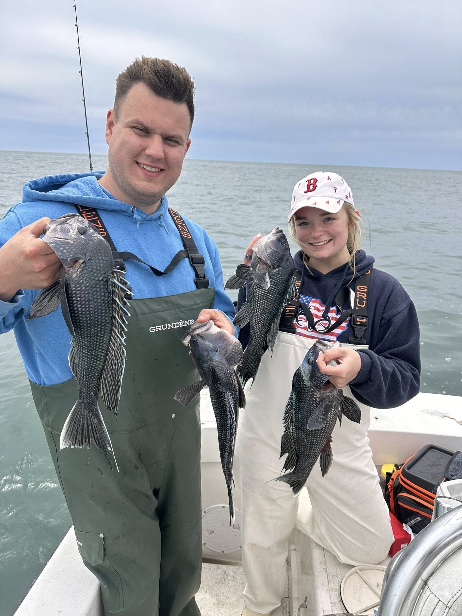 Black sea bass catch from fishing charter in Wareham MA