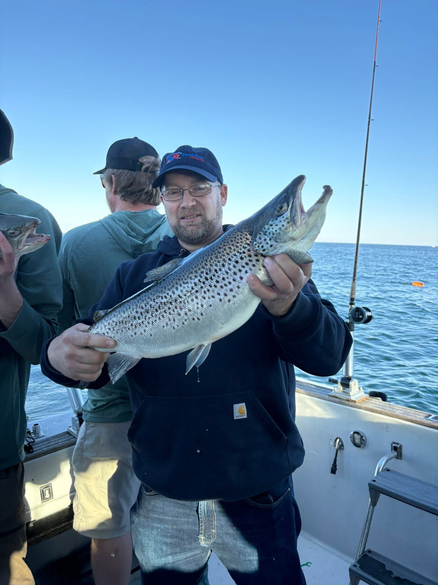 Brown trout catch displayed on fishing boat in Oswego NY