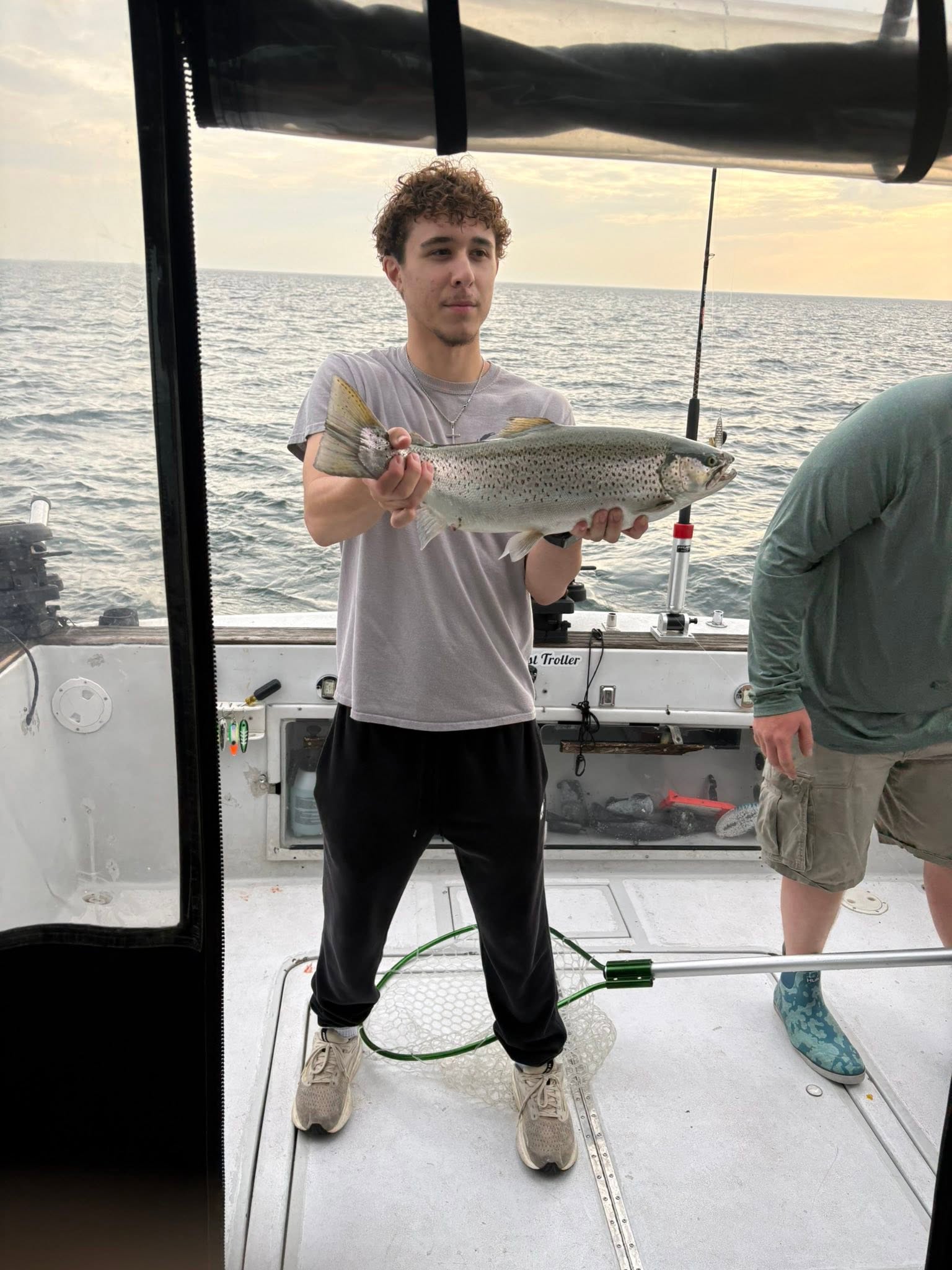 Rainbow trout catch displayed on fishing boat in Oswego NY