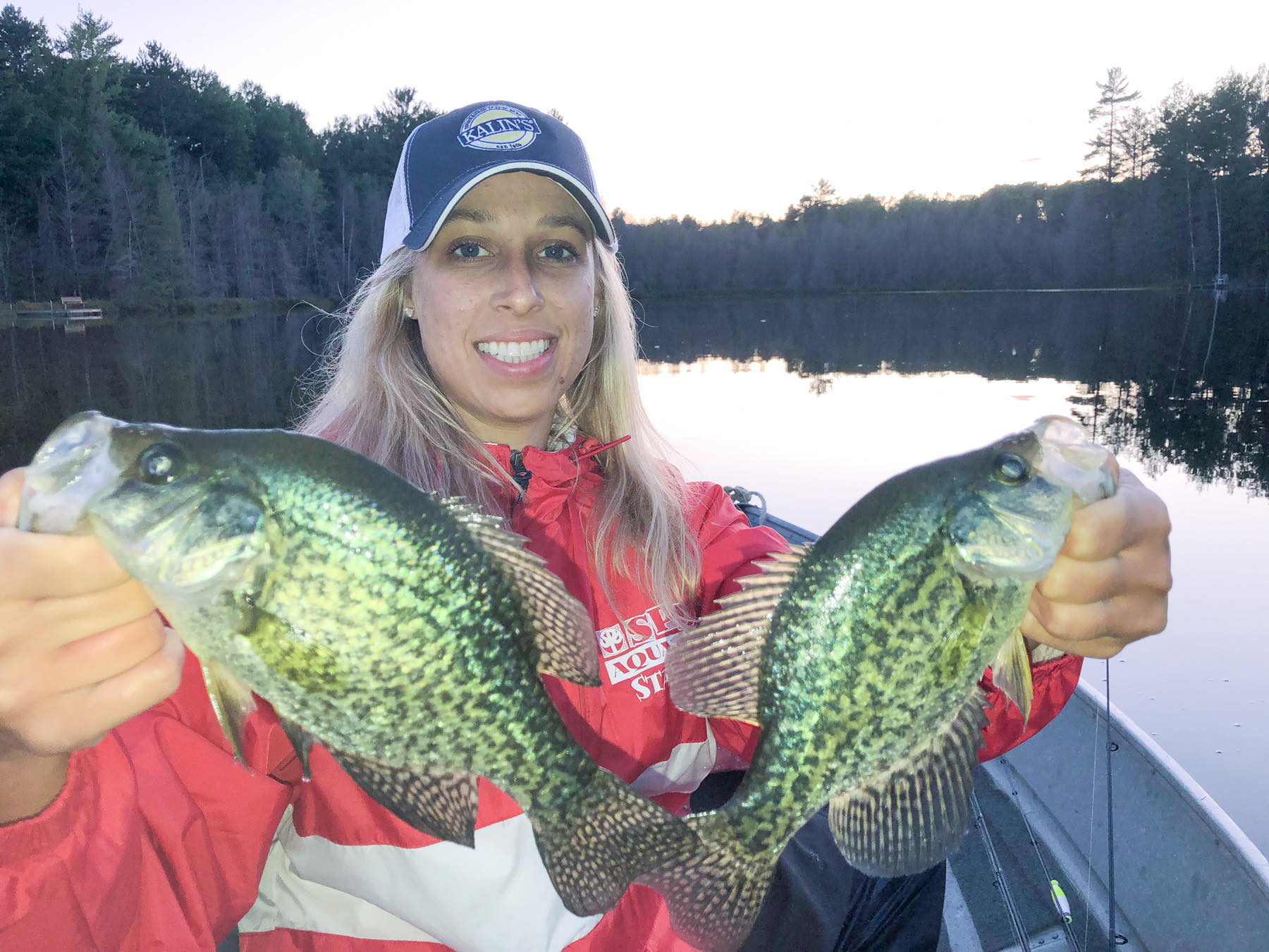 Two crappie fish caught while fishing in Alba, Texas lake
