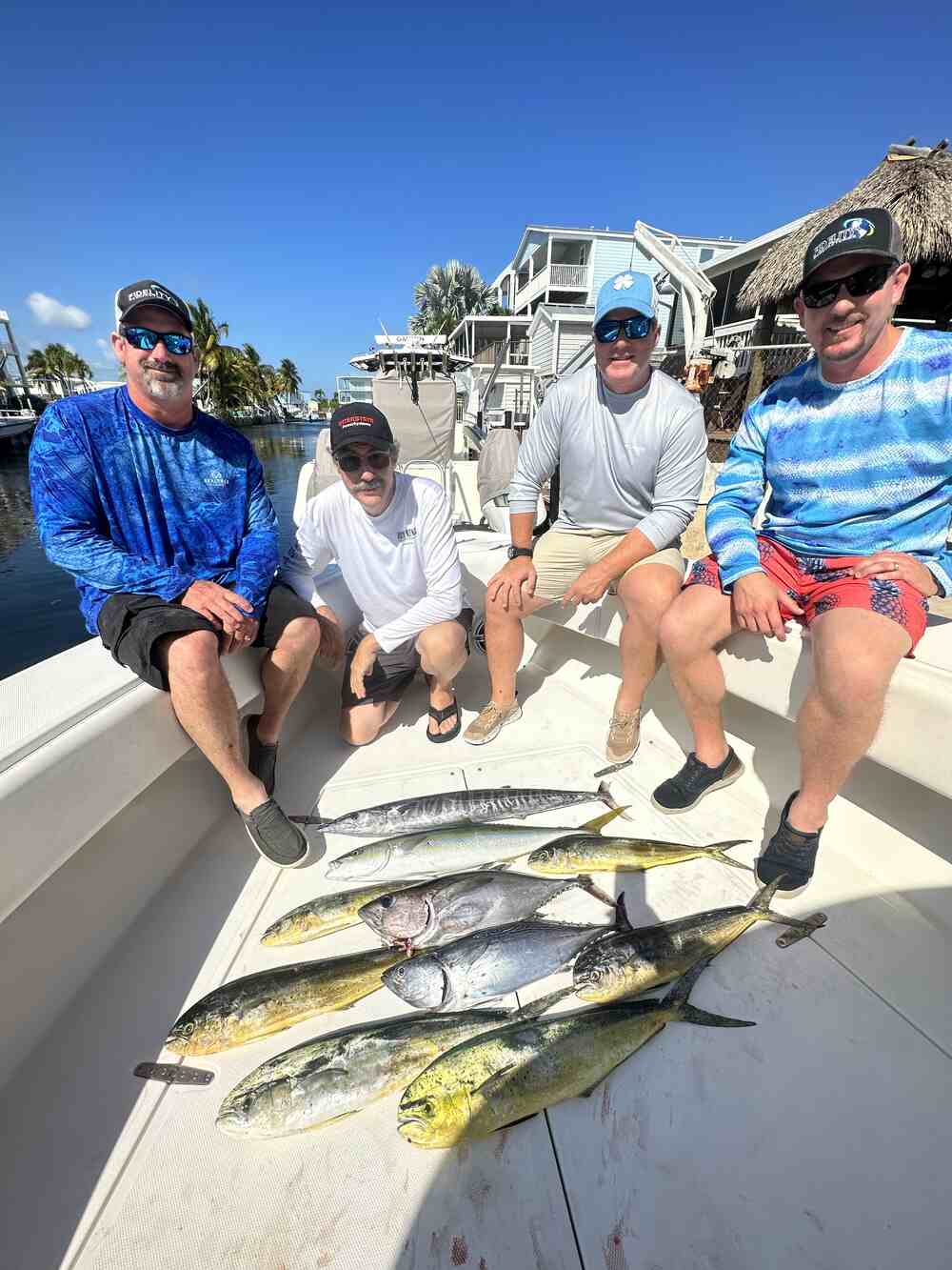 Four bluefish caught during a fishing trip in Key Largo