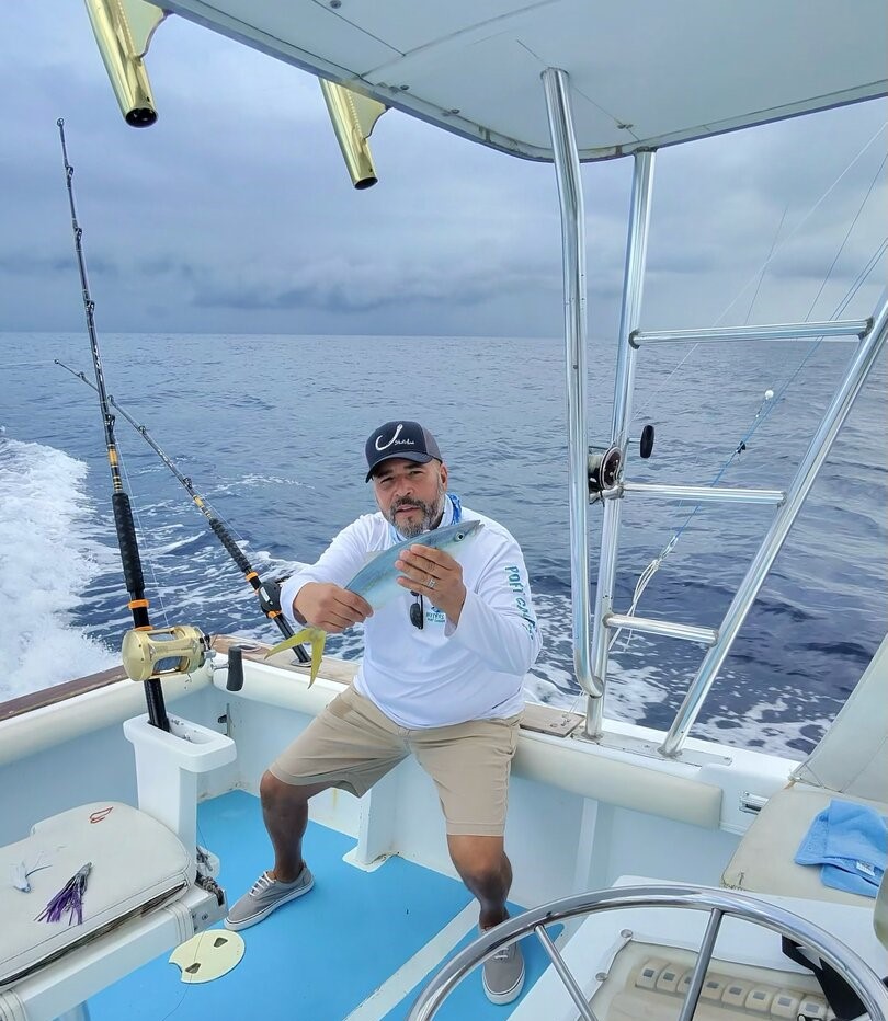 Greater amberjack caught while fishing in Dominicus waters