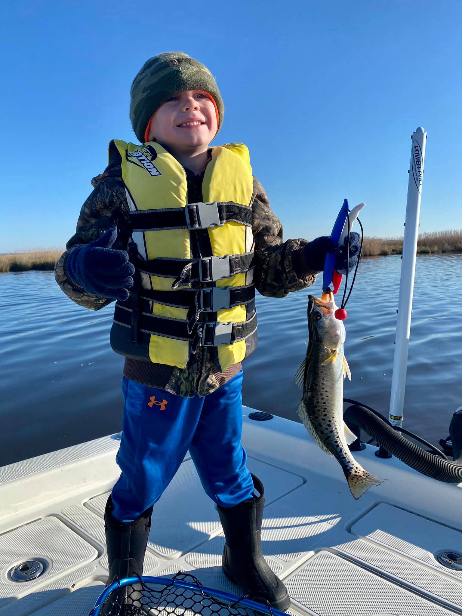 A single spotted weakfish measuring 13 inches, caught in Manteo