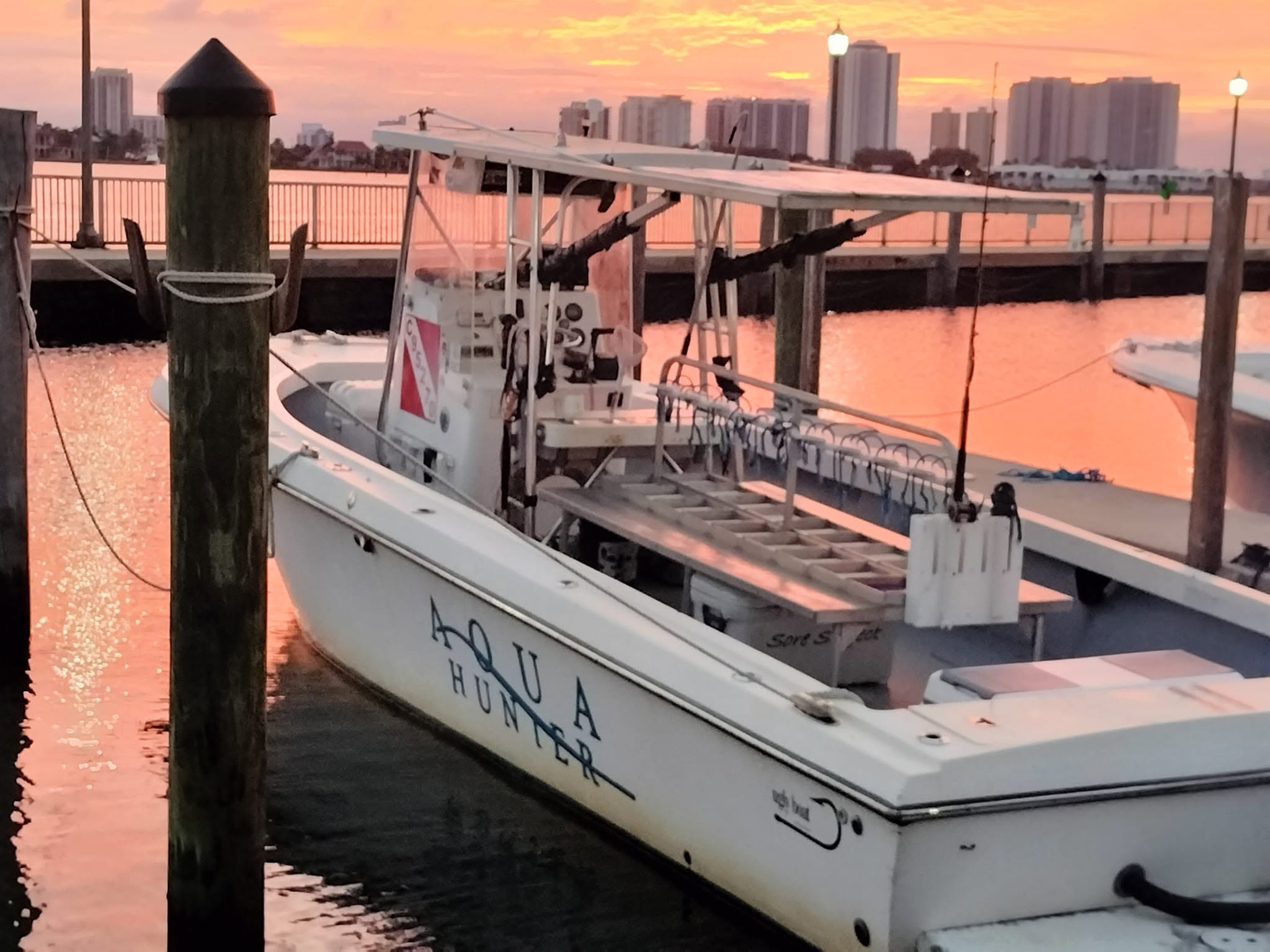 Holiday fireworks cruise boat on West Palm Beach intracoastal waters at night Florida