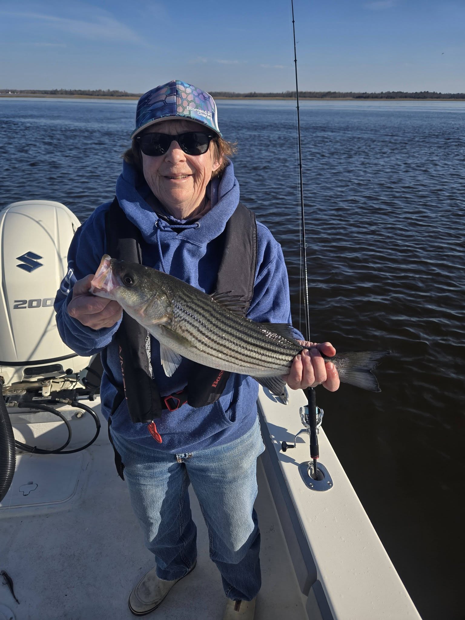 Striped bass caught fishing in Avalon NJ waters from boat