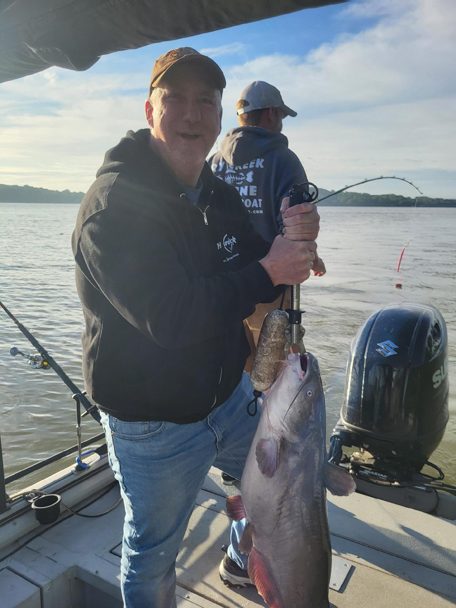 A single blue catfish, 17 inches long, caught while fishing in Old Hickory
