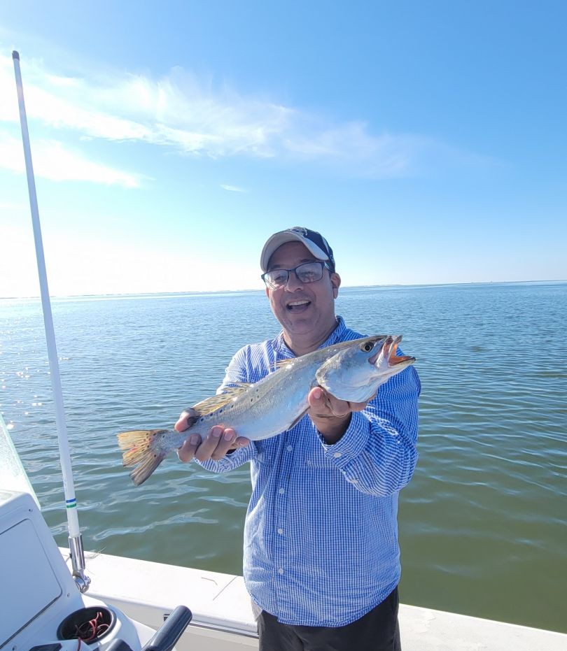 Speckled trout catch displayed on fishing boat in Corpus Christi TX waters