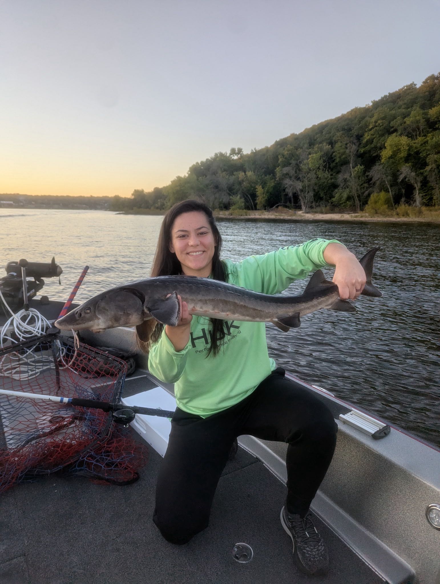 Lake sturgeon catch on fishing boat in Stillwater Minnesota