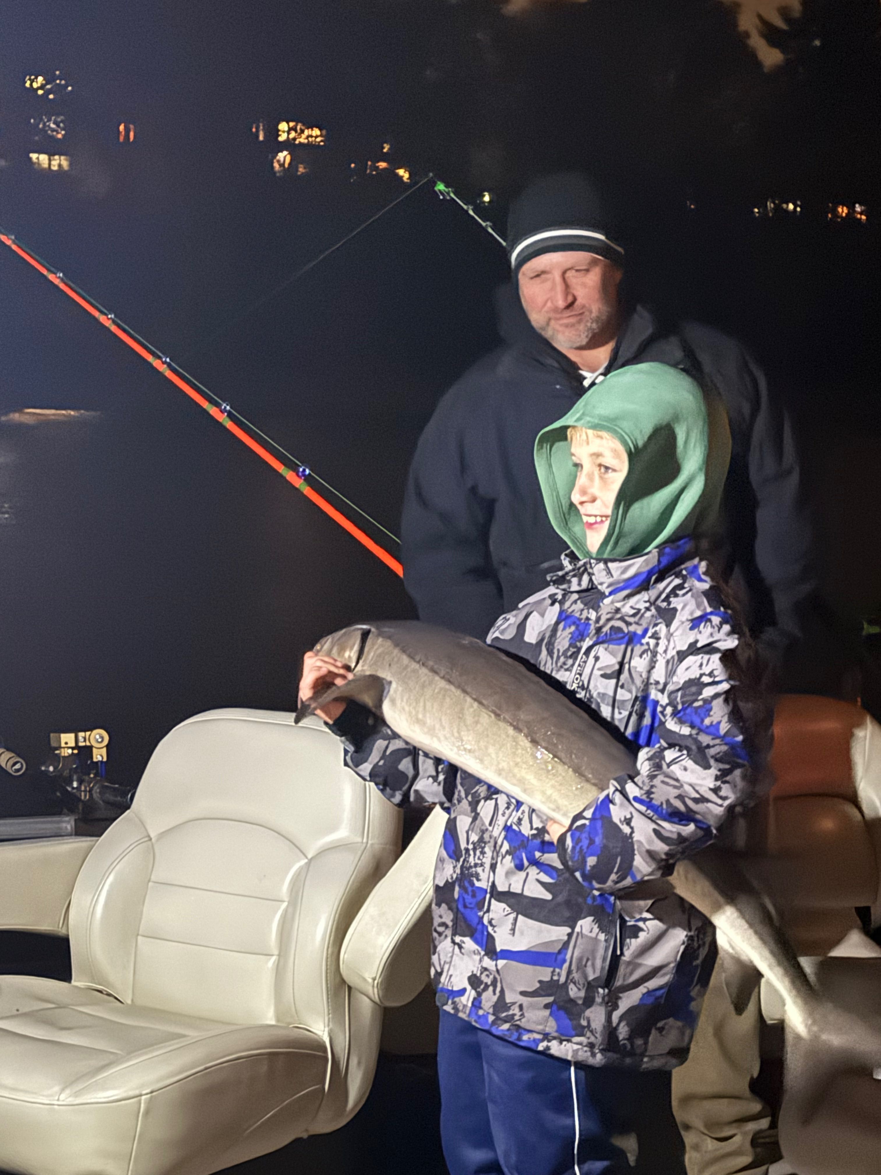 Lake sturgeon caught during night fishing trip in Stillwater Minnesota
