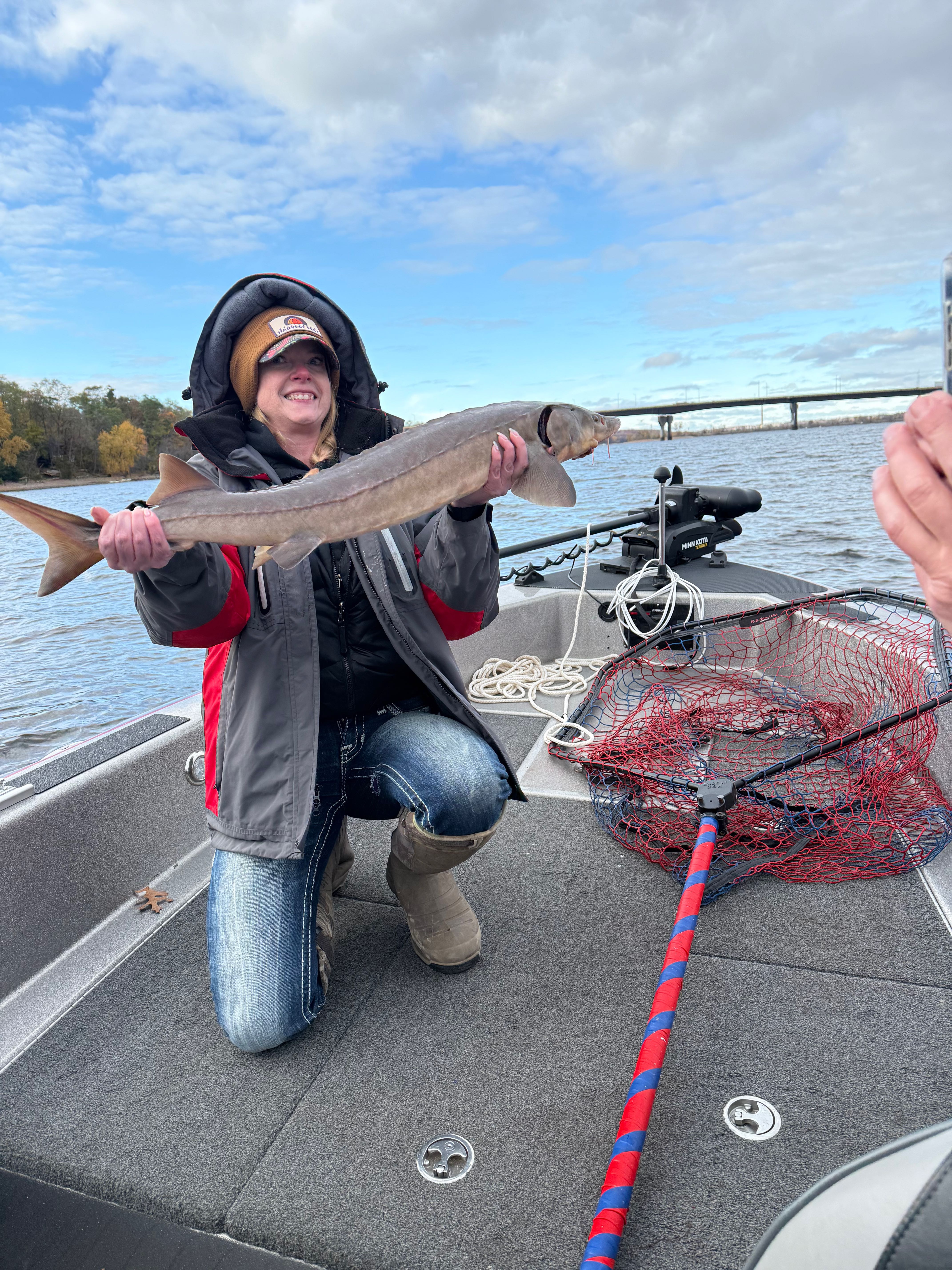 Lake sturgeon catch on fishing boat in Stillwater Minnesota