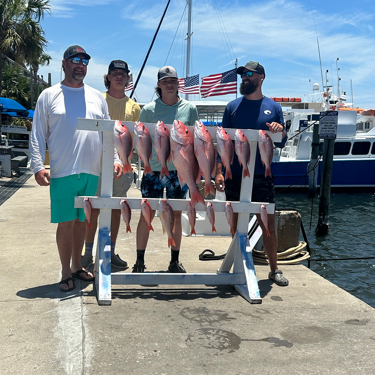 4 people fishing with 9 fish at Panama City Beach