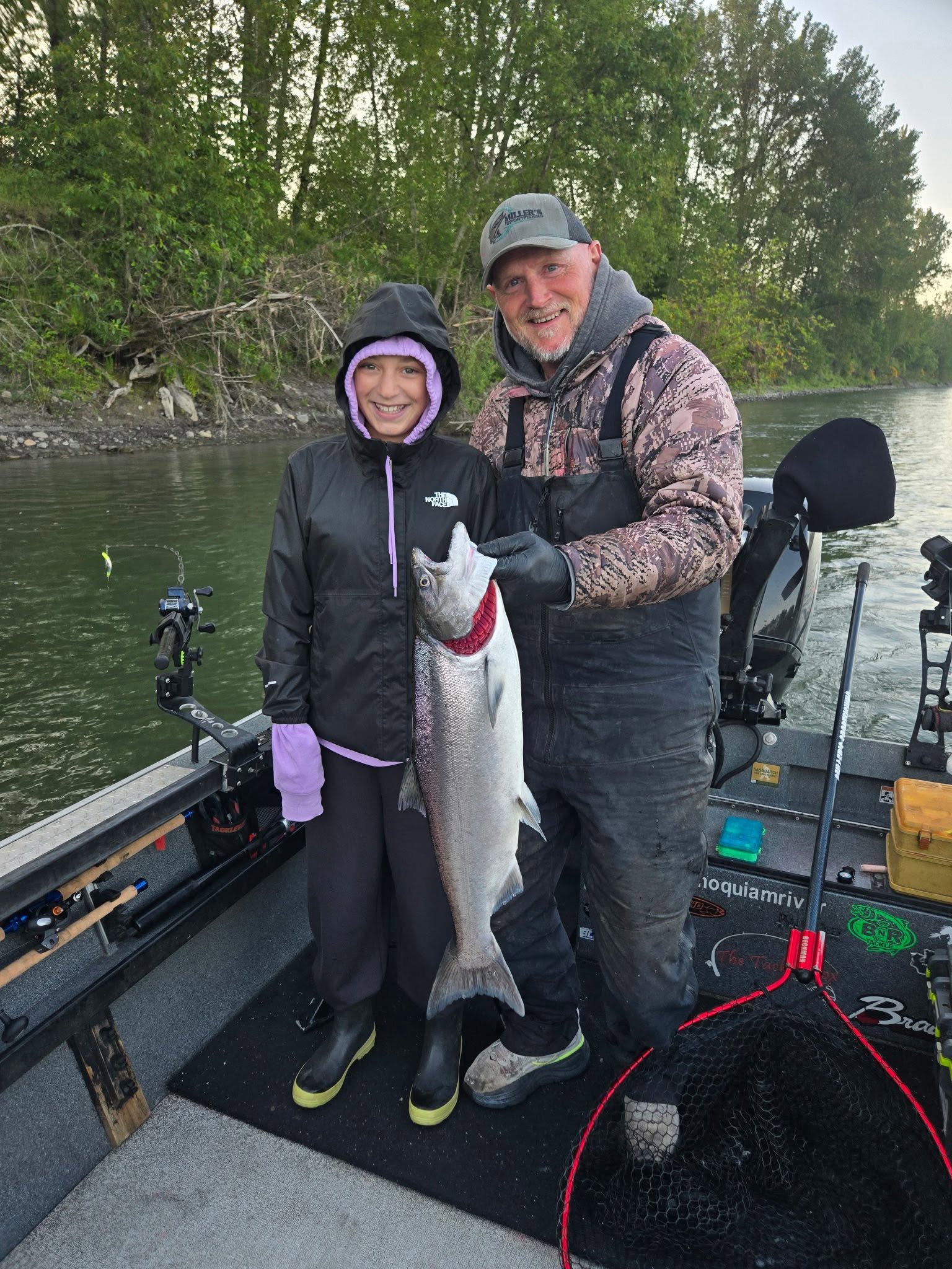 Successful chinook salmon fishing catch on boat in Montesano WA
