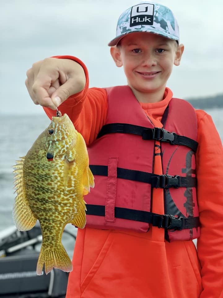 A pumpkinseed fish caught while fishing in WI