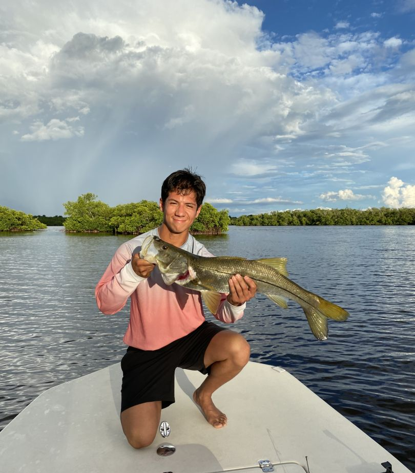 Lone angler reeling in their catch in Naples