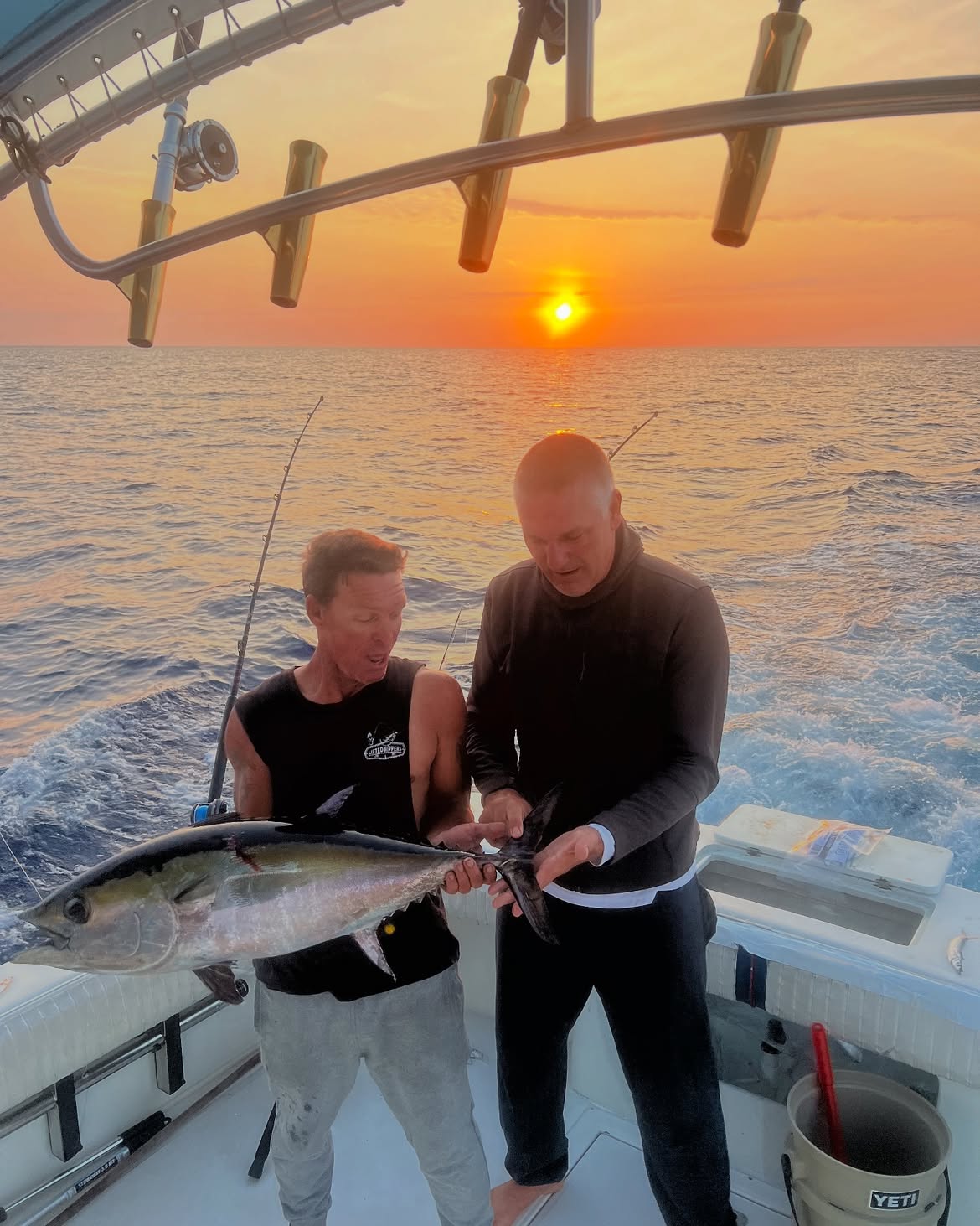 Blackfin tuna caught during fishing trip in Clearwater FL waters at sunset