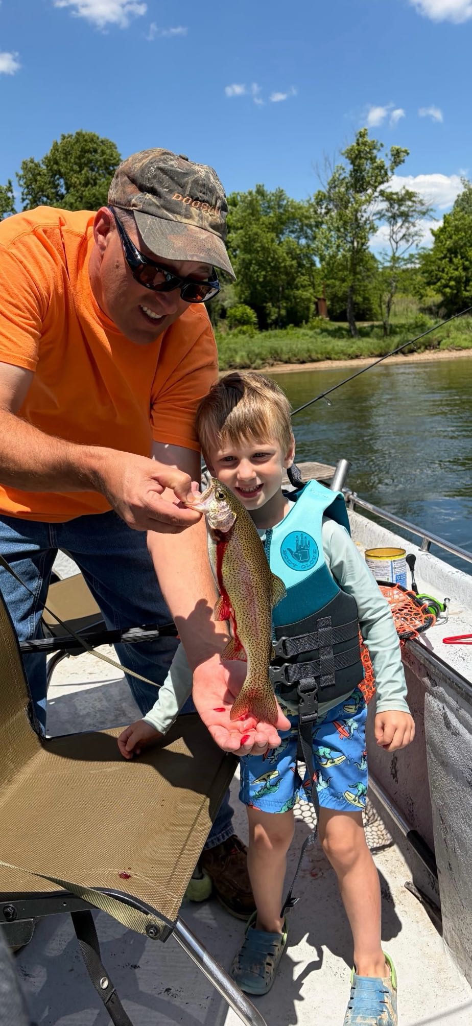 Fresh caught fish being displayed on fishing boat in Cotter AR