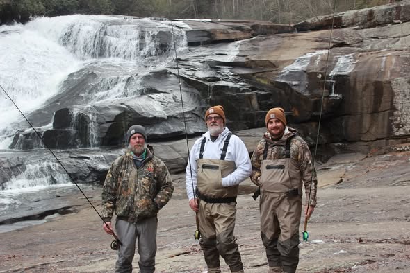Fly fishing casting instruction lesson on river in Flat Rock North Carolina with guide