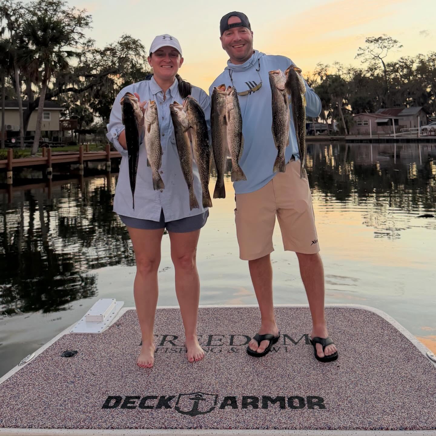 Successful speckled trout fishing trip in Spring Hill FL showing multiple caught fish