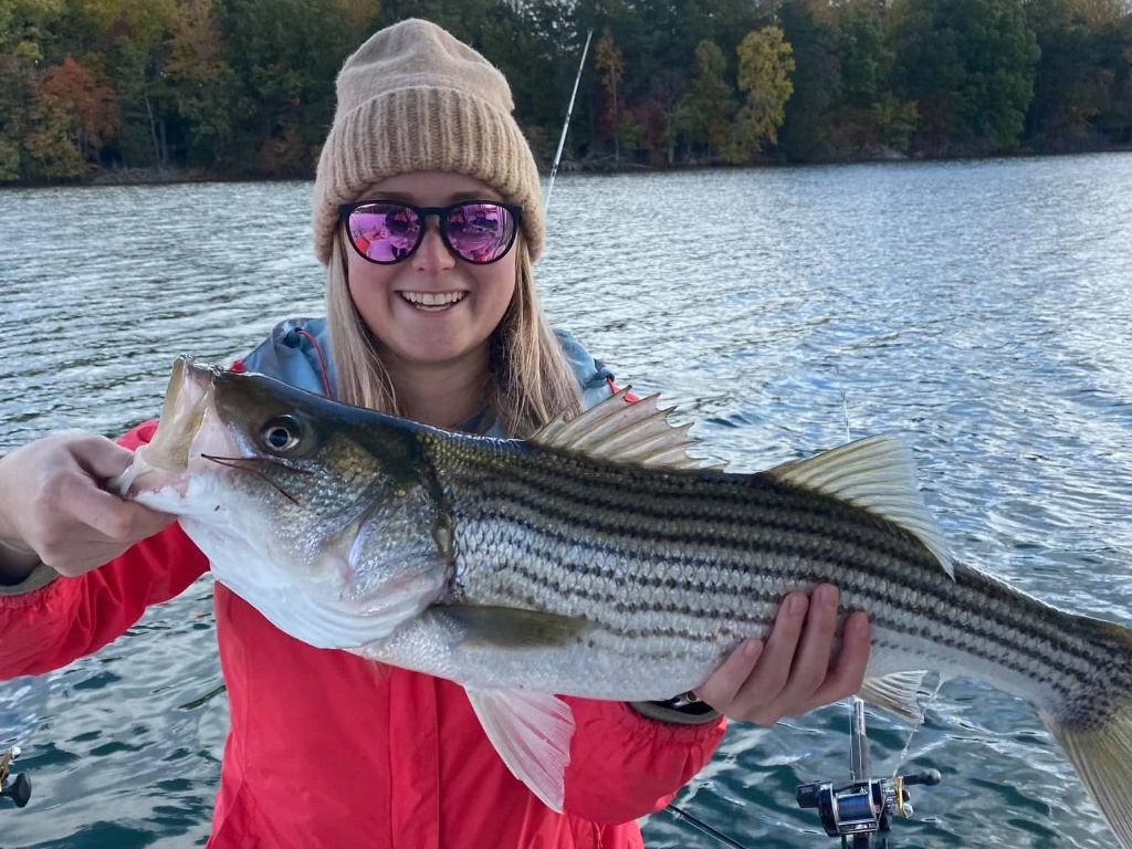 Striped bass caught by angler in Moneta