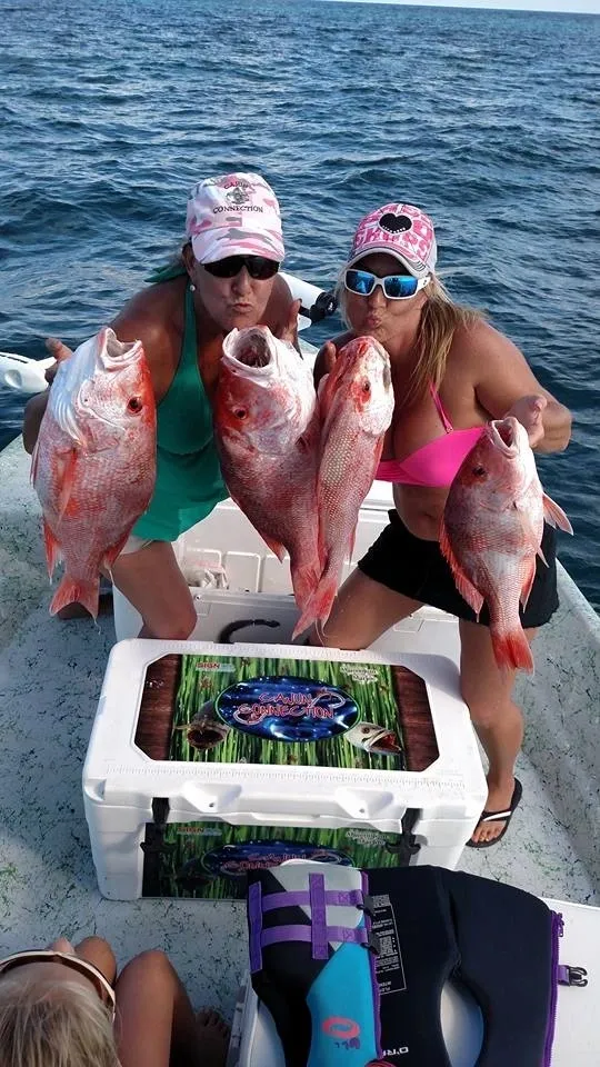 Four large fish caught by two people fishing in Houston, Texas