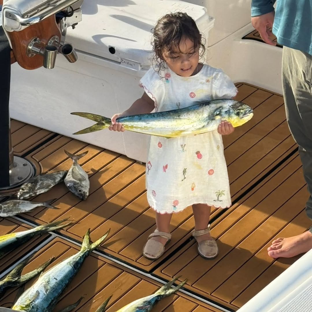 Fresh caught mahi mahi displayed on boat deck in Punta Cana fishing charter