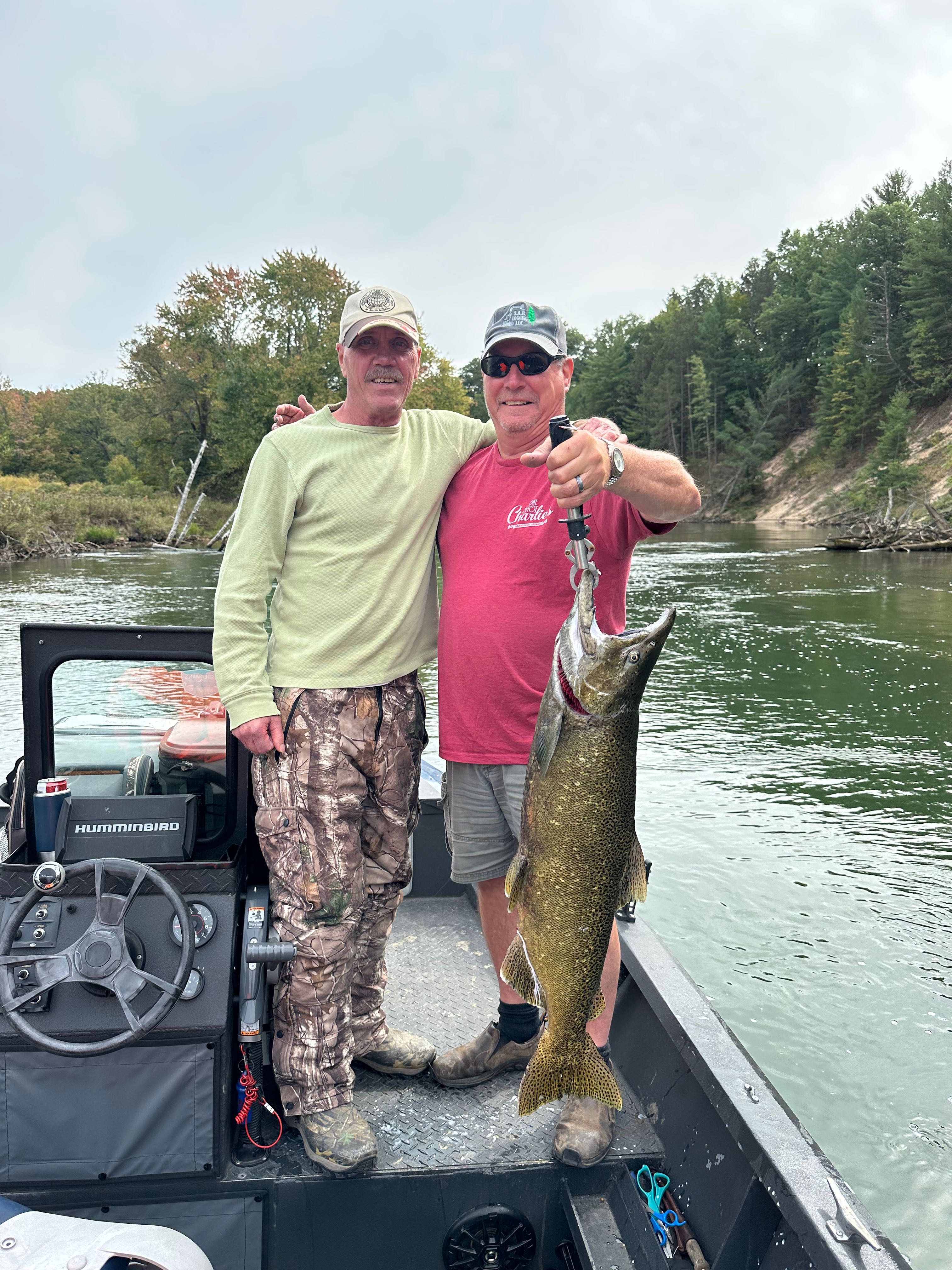 Chinook salmon catch displayed on fishing boat in Fruitport MI