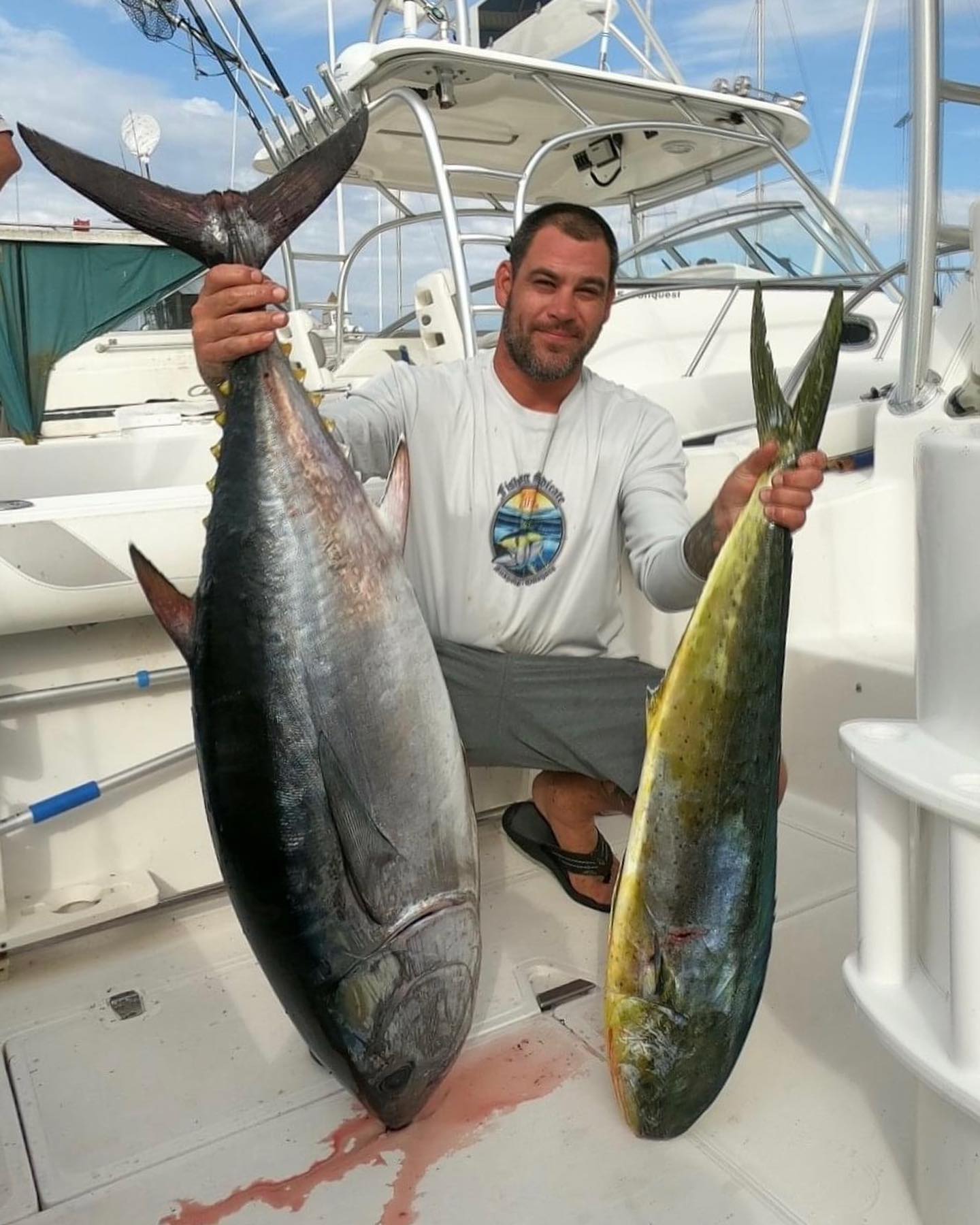 Two Atlantic Bonito fish caught while fishing in CA