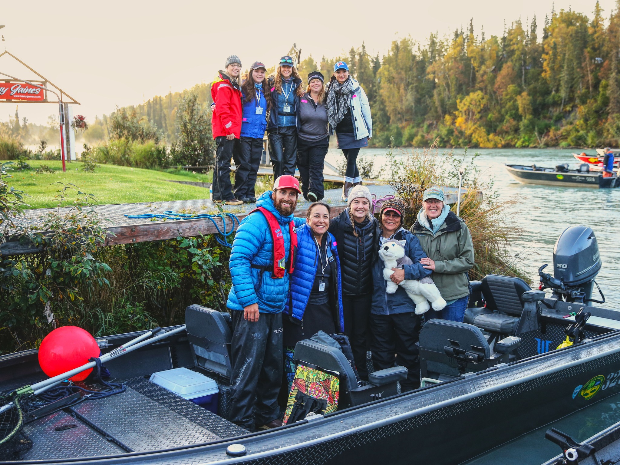 Group of 10 people enjoying a fishing trip in Soldotna