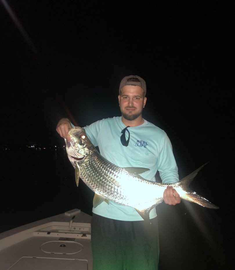 Large tarpon caught during night fishing trip in Islamorada FL