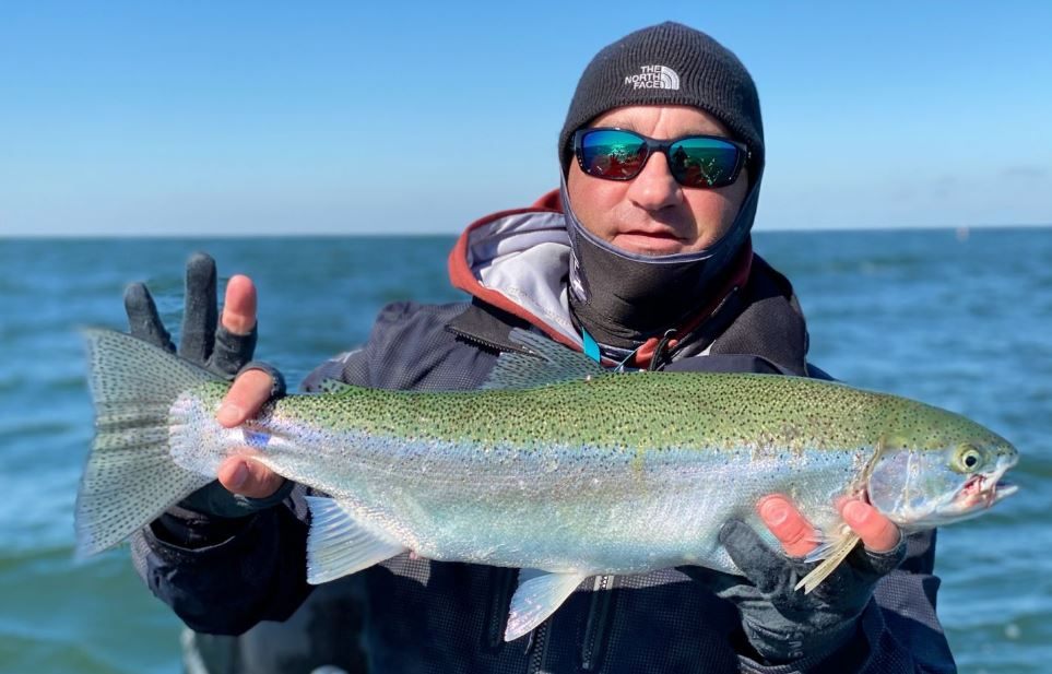 A lone rainbow trout, 22 inches long, caught in OH