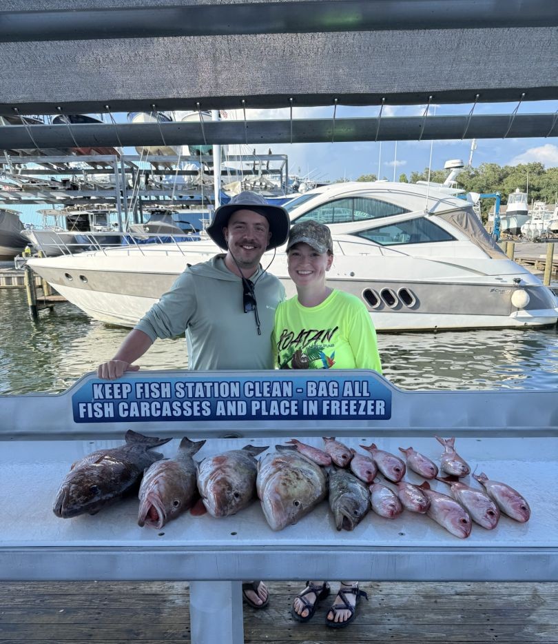 Fresh caught fish displayed on cleaning station at Shalimar FL marina
