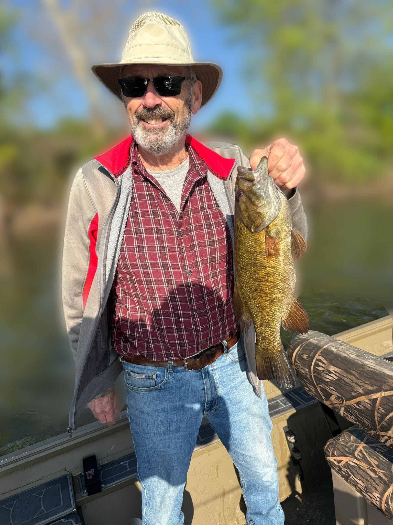 Smallmouth bass catch displayed on fishing boat in Harrisburg PA