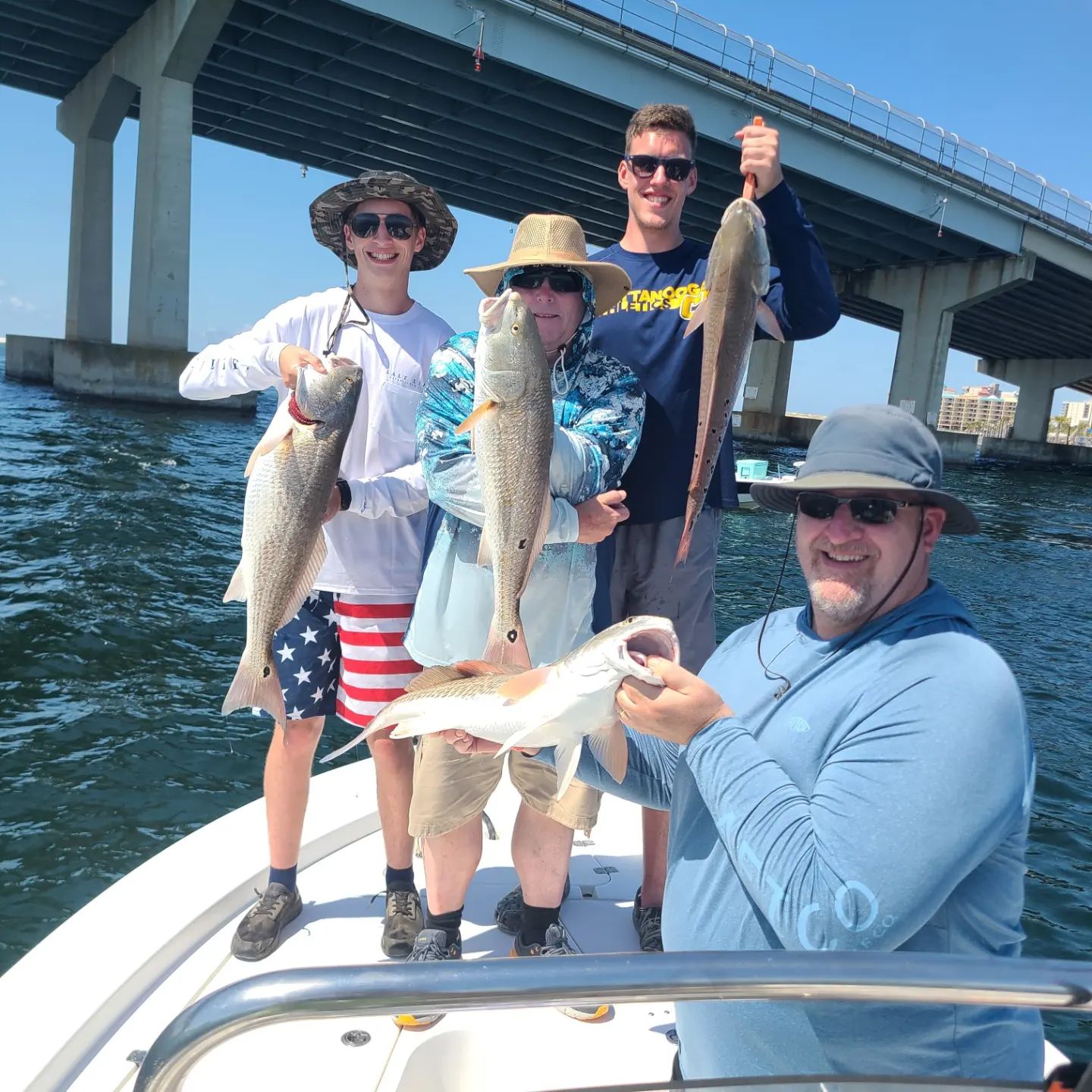 Four redfish caught on an Orange Beach fishing trip