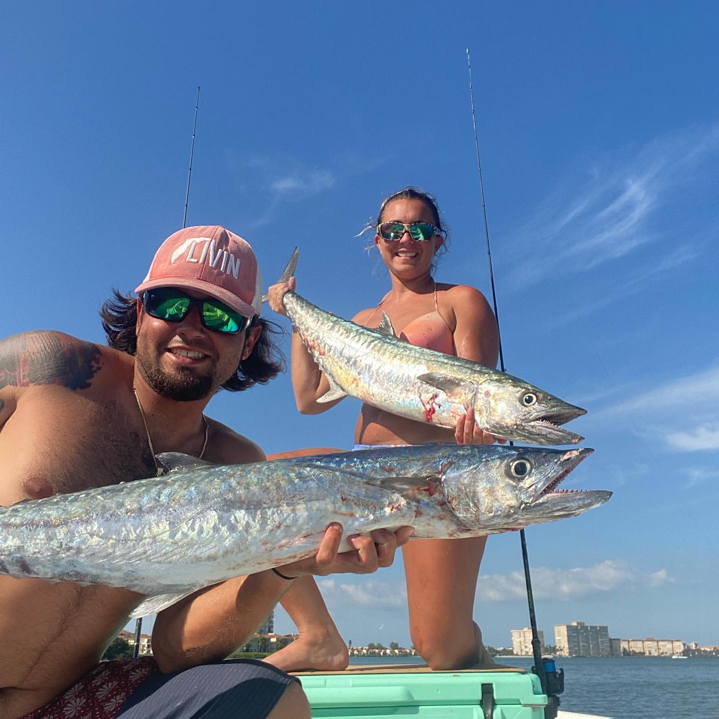 Anglers with two king mackerel fish in Tampa, Florida