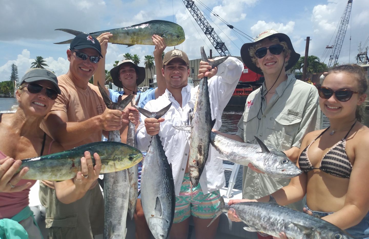 Five king mackerel and little tunny fish caught by group of six people in Pompano Beach