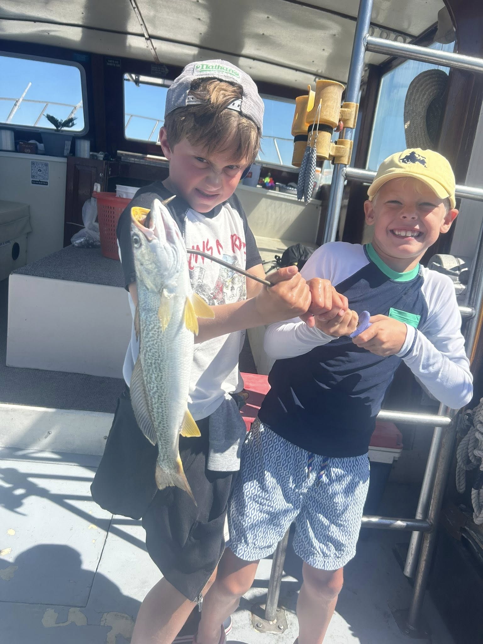 Squeteague fish catch displayed on fishing boat deck in Greenport NY