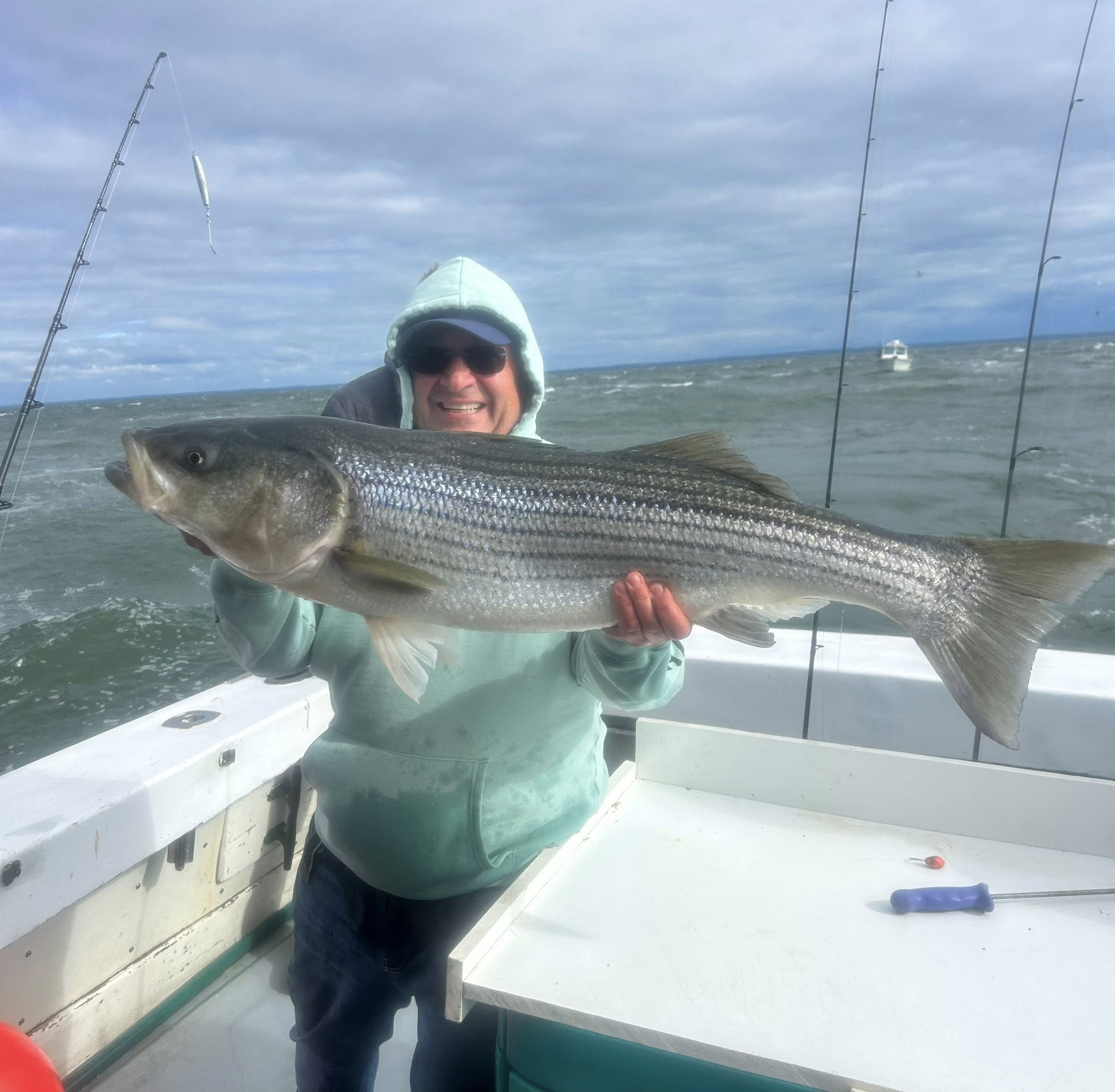 Large striped bass caught while fishing in Greenport NY waters