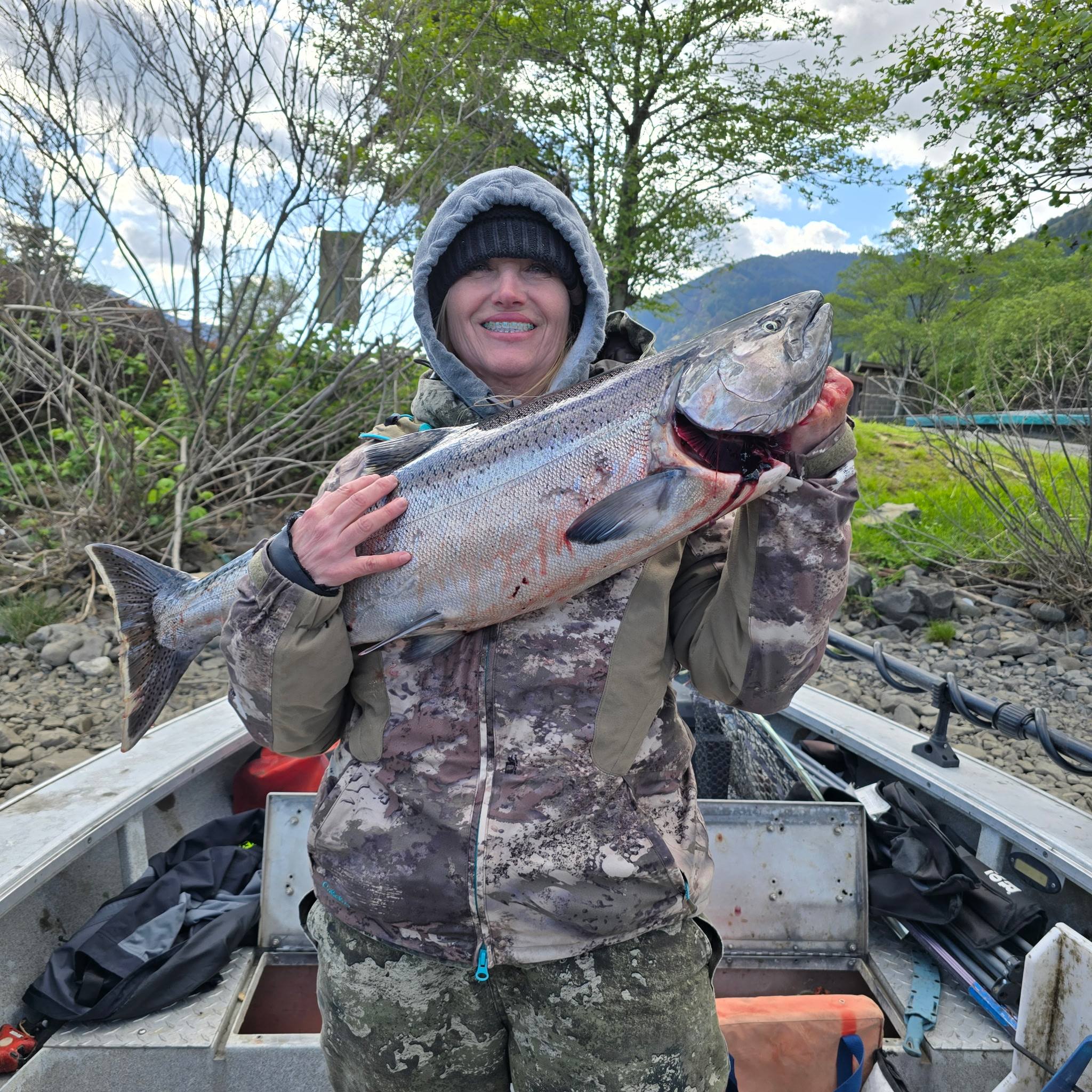 Chinook salmon catch displayed on fishing boat in Dayton WA