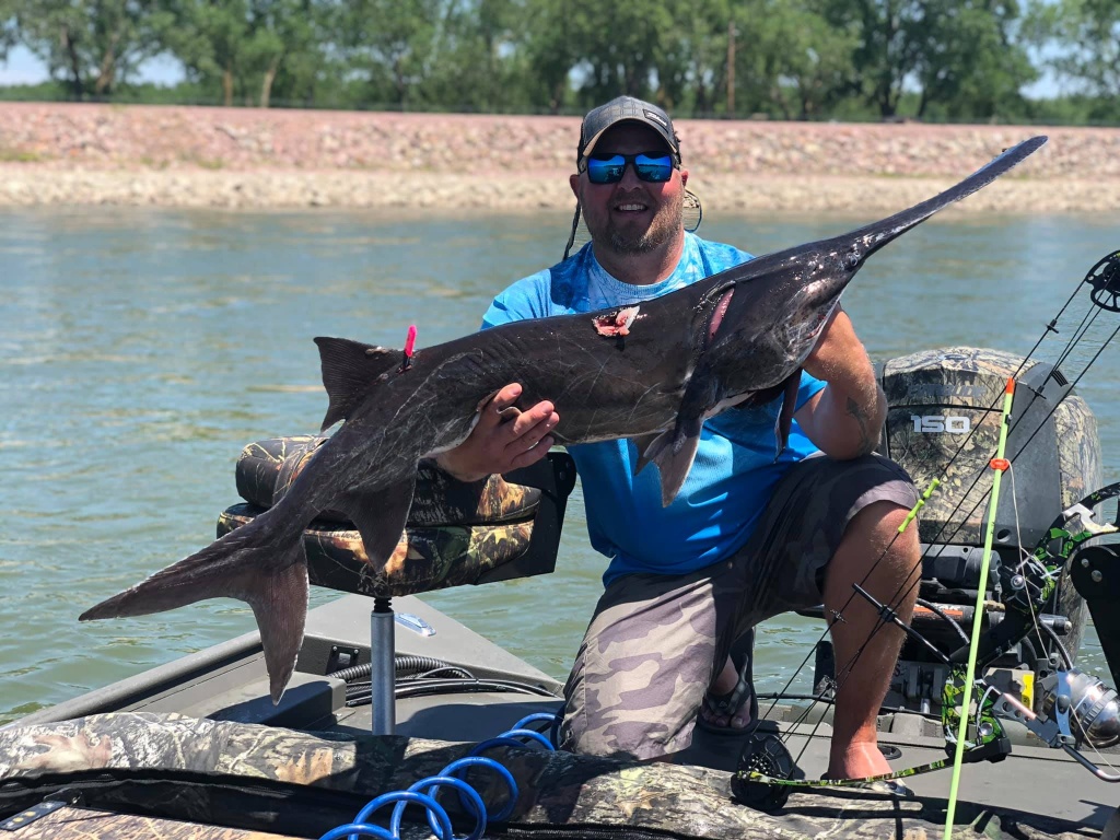 Angler holding a 45-inch fish in Yankton