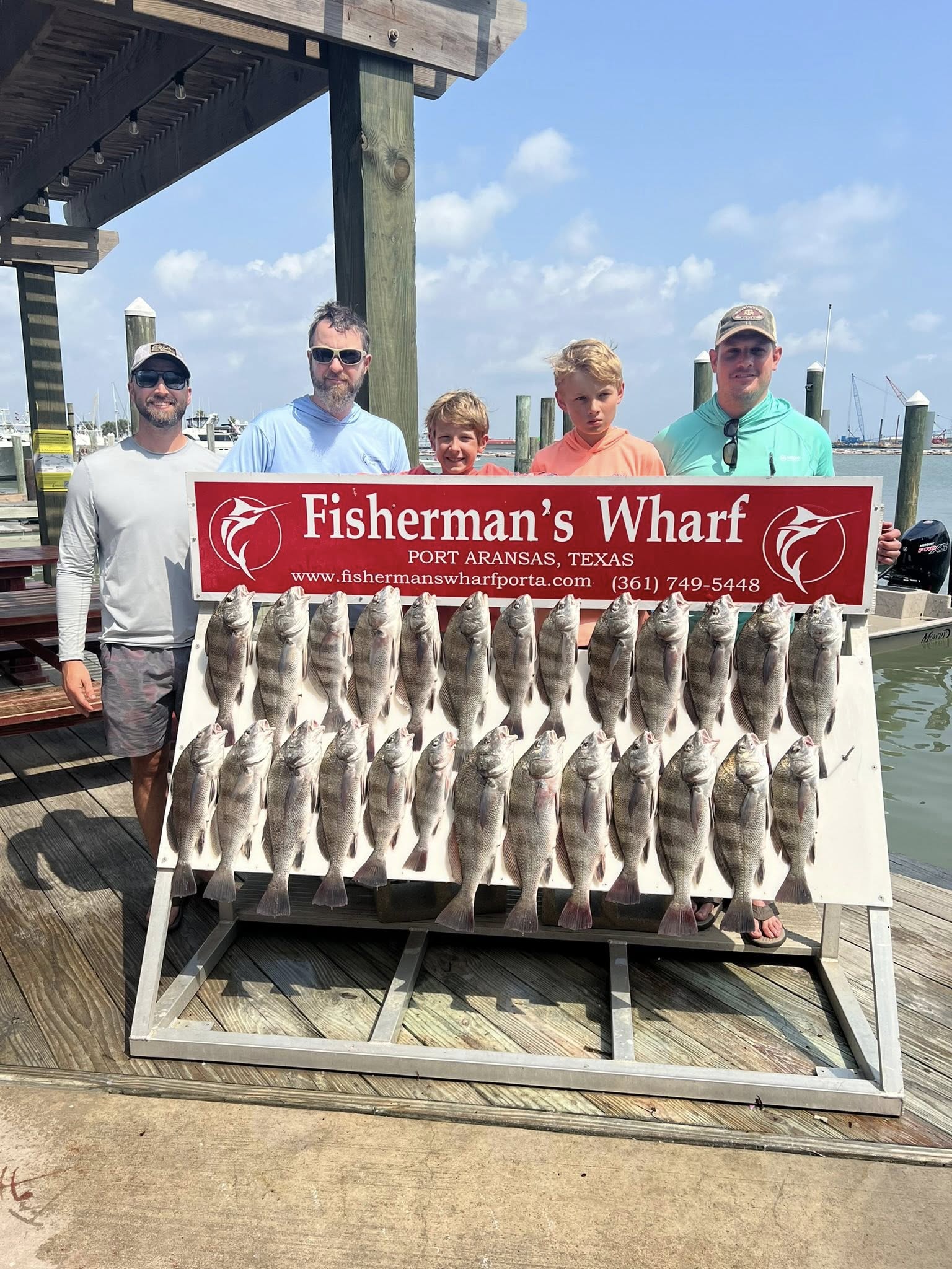 Black drum fishing catch displayed at Fisherman's Wharf in Rockport TX