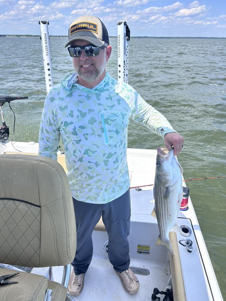 Striped bass caught while fishing in Madill Oklahoma on boat