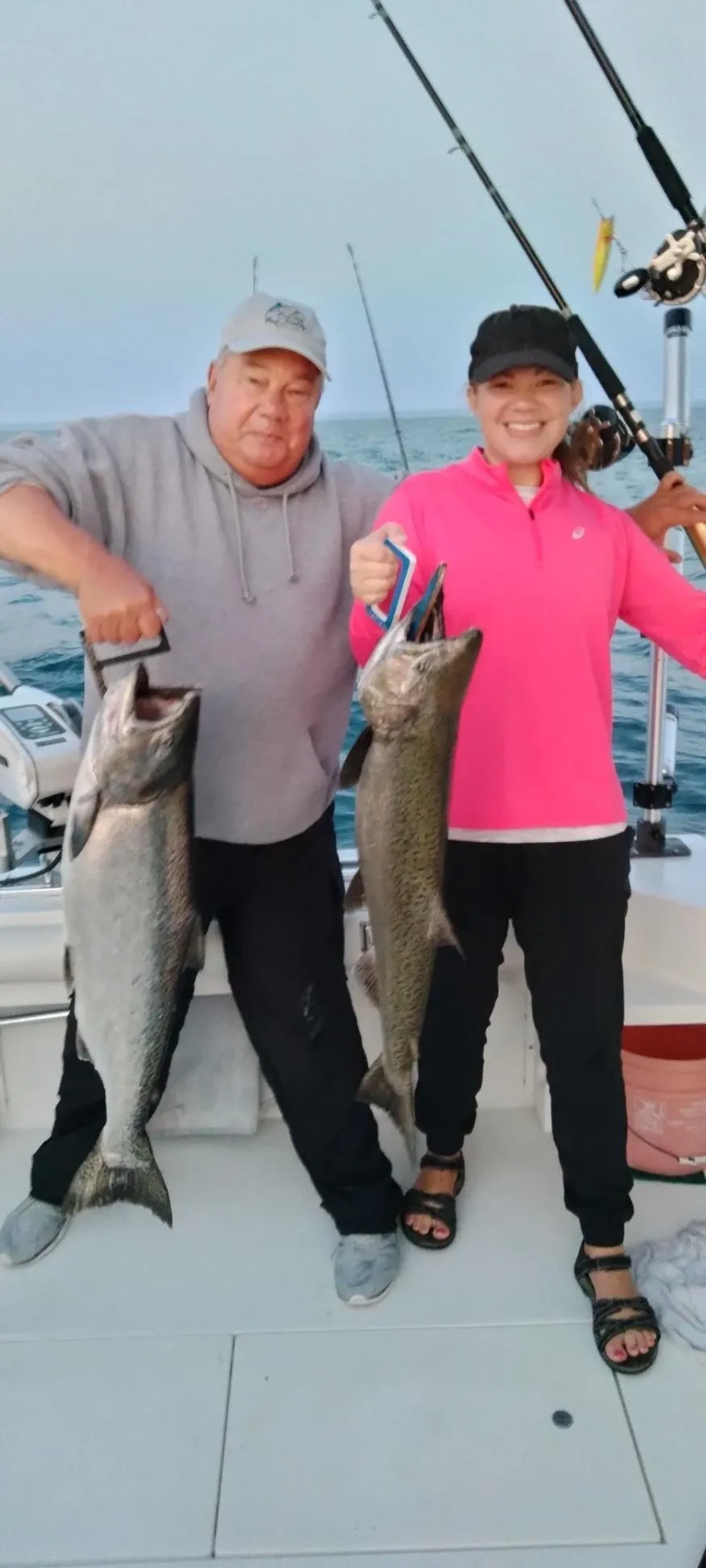 Two anglers with a pair of big fish in MICHIGAN 49431
