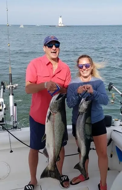 Two rainbow trout, 27 inches long, caught while fishing in Michigan 49431