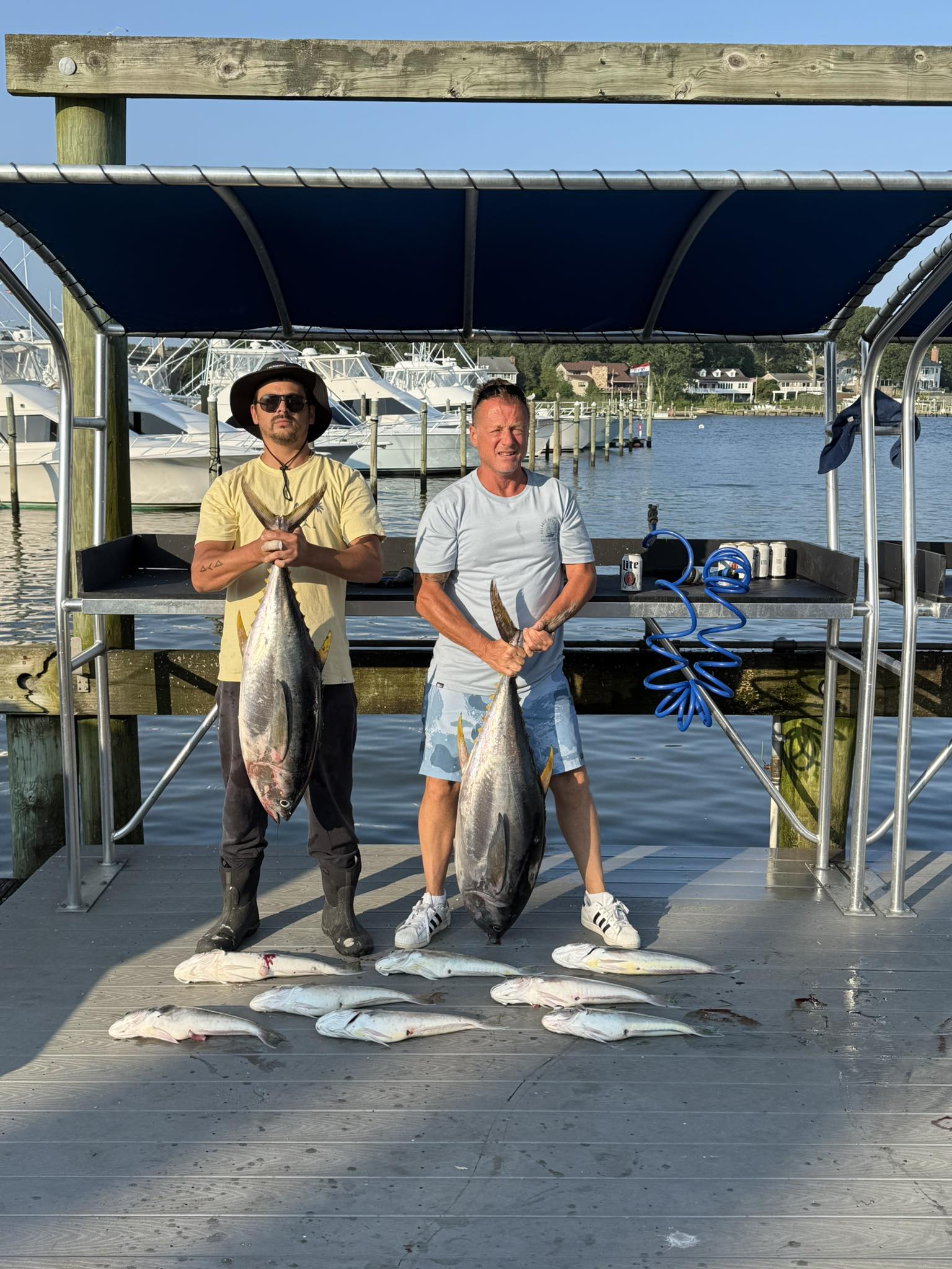 Two anglers with three Blackfin Tuna at Point Pleasant Beach