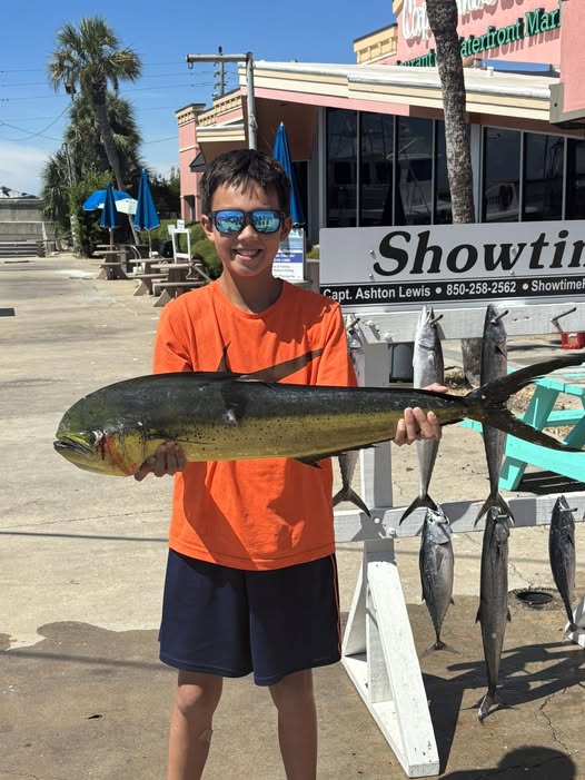Mahi mahi catch displayed at Panama City Beach FL fishing charter dock