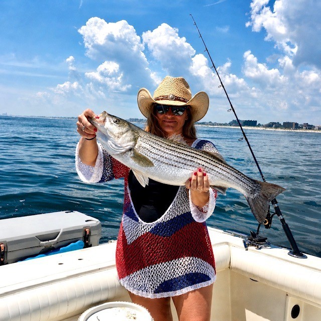 Striped bass caught while fishing in Port Monmouth Road NJ waters