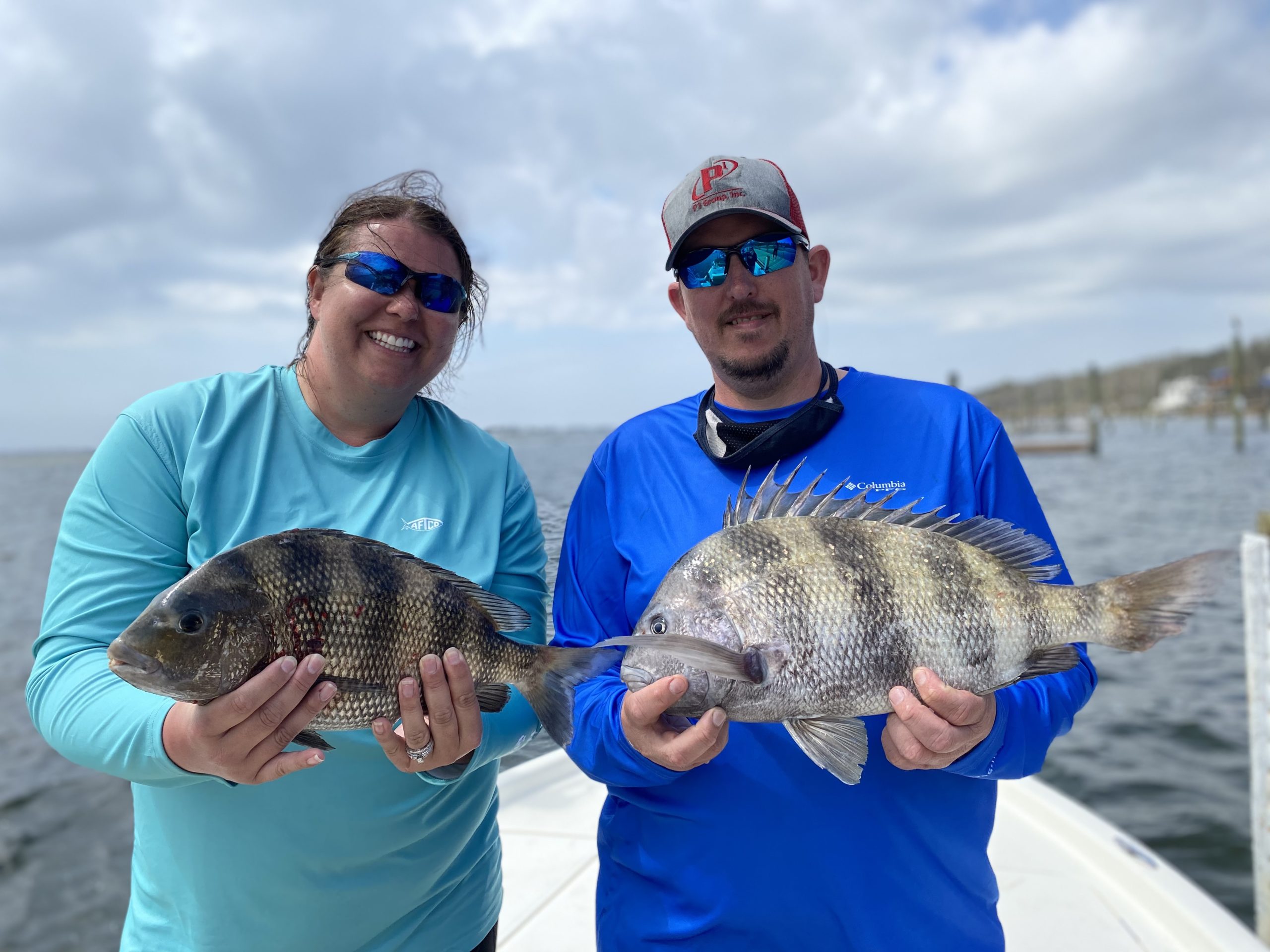 Two sheepshead fish, 20 inches long, caught while fishing in FL