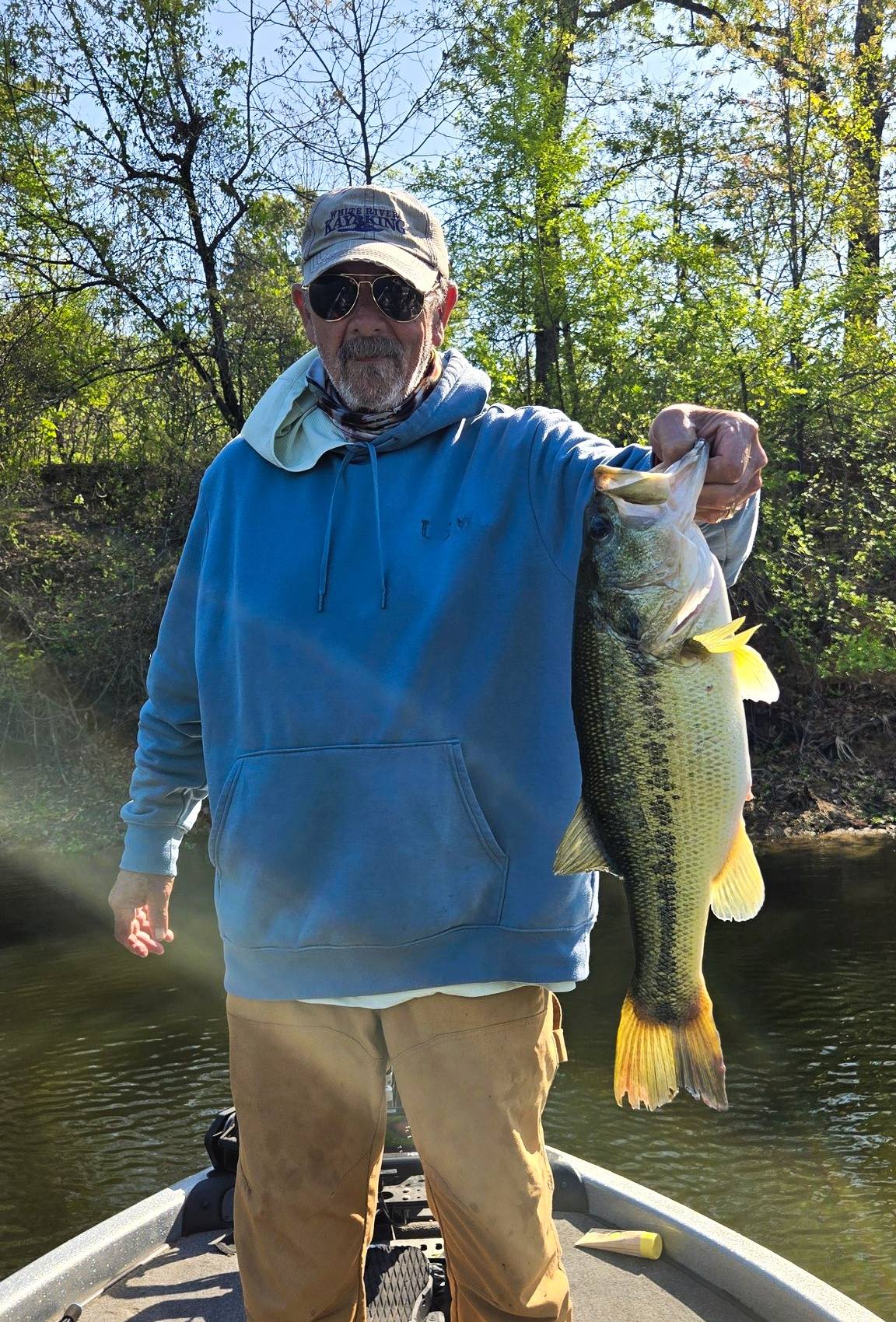 Spotted bass fishing catch displayed on boat in Quitman TX