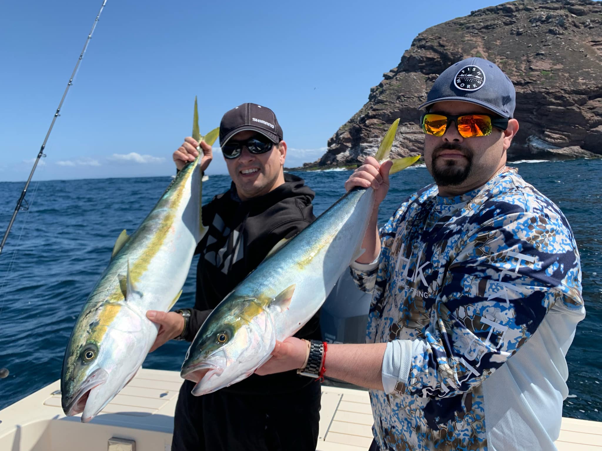 Two bluefish, 21 inches long, caught in San Diego
